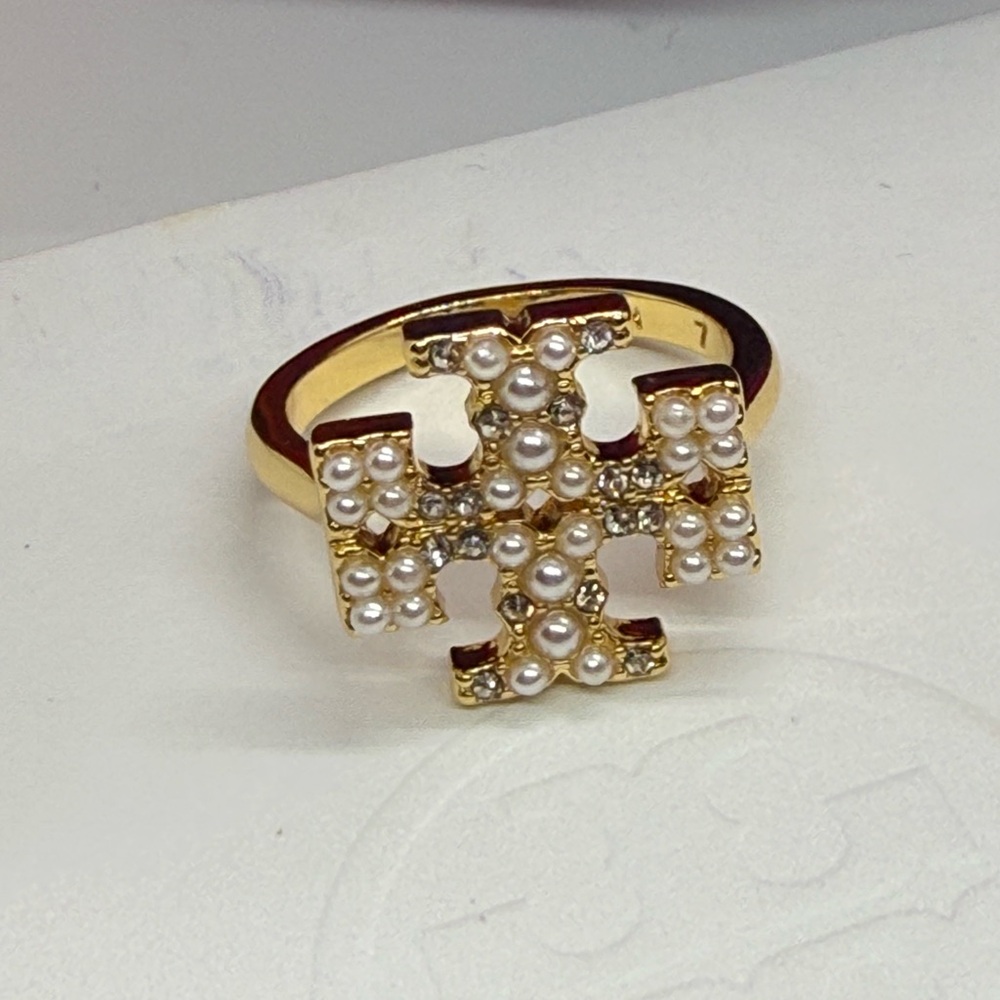 Tory Burch Kira Gold Pearl Ring - Sz 7